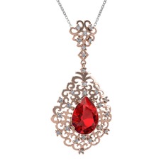 Dalila Kolye - Garnet ve pırlanta 14 ayar rose altın kolye (0.52 karat, 40 cm beyaz altın rolo zincir) #e5dbym