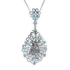 Dalila Kolye - Swarovski ve akuamarin 18 ayar beyaz altın kolye (40 cm beyaz altın rolo zincir) #g6lsck