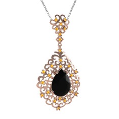 Dalila Kolye - Siyah zirkon ve sitrin 18 ayar rose altın kolye (40 cm gümüş rolo zincir) #i6b5s1