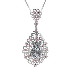 Dalila Kolye - Swarovski ve pembe kuvars 18 ayar beyaz altın kolye (40 cm gümüş rolo zincir) #iidewp