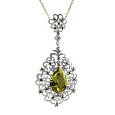 Dalila Kolye - Peridot 14 ayar beyaz altın kolye (40 cm altın rolo zincir) #ndh4pl