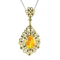 Sitrin ve peridot 14 ayar altın kolye (40 cm beyaz altın rolo zincir)