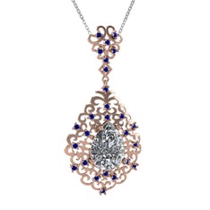 Dalila Kolye - Swarovski ve lab safir 8 ayar rose altın kolye (40 cm gümüş rolo zincir) #nwtgm7