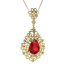 Dalila Kolye - Garnet ve pembe kuvars 18 ayar altın kolye (40 cm gümüş rolo zincir) #r0epwb