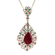 Dalila Kolye - Kök yakut ve yeşil kuvars 18 ayar rose altın kolye (40 cm gümüş rolo zincir) #r8ndla