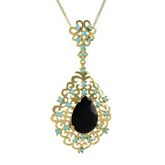 Dalila Kolye - Siyah zirkon ve akuamarin 8 ayar altın kolye (40 cm gümüş rolo zincir) #rhd8ju