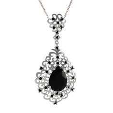 Dalila Kolye - Siyah zirkon 8 ayar beyaz altın kolye (40 cm gümüş rolo zincir) #skj4g0