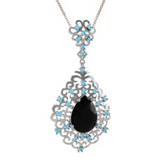 Dalila Kolye - Siyah zirkon ve akuamarin 925 ayar gümüş kolye (40 cm gümüş rolo zincir) #x8kps6