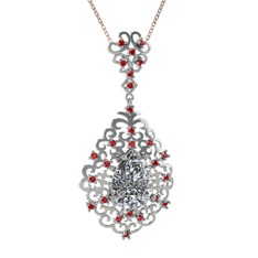 Dalila Kolye - Swarovski ve garnet 18 ayar beyaz altın kolye (40 cm rose altın rolo zincir) #xg8wzx