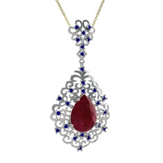 Kök yakut ve lab safir 925 ayar gümüş kolye (40 cm altın rolo zincir)