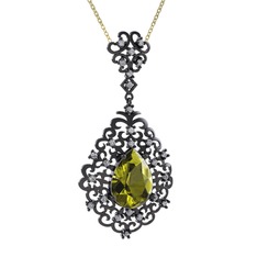 Dalila Kolye - Peridot ve swarovski 925 ayar siyah rodyum kaplama gümüş kolye (40 cm gümüş rolo zincir) #zxoz9g