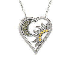 Ay ve Güneş Kalp Kolye - Peridot ve sitrin 925 ayar gümüş kolye (40 cm gümüş rolo zincir) #1uk3yaz