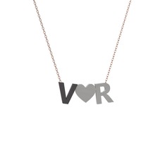 Kalpli Harf Kolye - 925 ayar siyah rodyum kaplama gümüş kolye (40 cm rose altın rolo zincir) #v3qb54