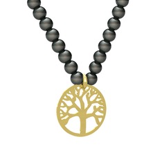 Hayat Ağacı İnci Kolye - Siyah inci 925 ayar altın kaplama gümüş kolye #1a6pxlx