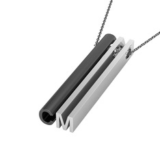 Gizli Harf Kolye (İki Karakter ) - 925 ayar siyah rodyum kaplama gümüş kolye (40 cm gümüş rolo zincir) #1kkjopu