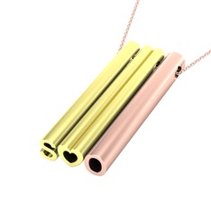 Gizli Harf Kolye (Üç Karakter) - 14 ayar altın kolye (40 cm rose altın rolo zincir) #4xnuct