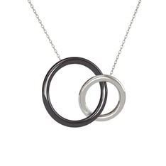 İkili Daire Kolye - 925 ayar siyah rodyum kaplama gümüş kolye (40 cm gümüş rolo zincir) #8cwfdr