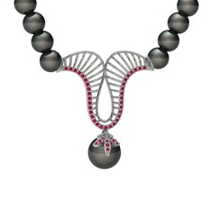 Norah İnci Kolye - Siyah inci ve rodolit garnet 925 ayar gümüş kolye #154whra