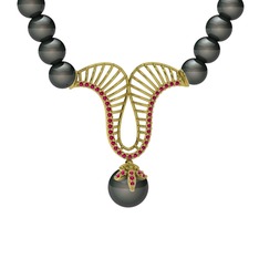 Norah İnci Kolye - Siyah inci ve rodolit garnet 925 ayar altın kaplama gümüş kolye #1r27ckw