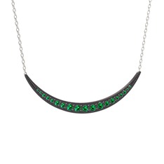 Lali Ay Kolye - Yeşil kuvars 925 ayar siyah rodyum kaplama gümüş kolye (40 cm beyaz altın rolo zincir) #10yw08m