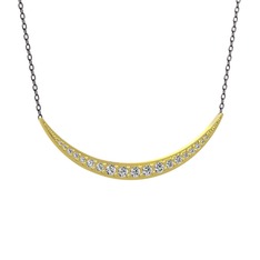 Lali Ay Kolye - Beyaz zirkon 14 ayar altın kolye (40 cm gümüş rolo zincir) #199buni