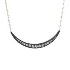 Lali Ay Kolye - Swarovski 925 ayar siyah rodyum kaplama gümüş kolye (40 cm beyaz altın rolo zincir) #1oveg9p