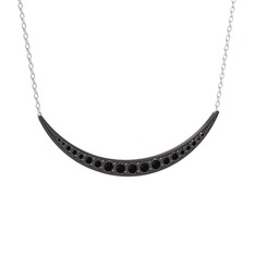 Lali Ay Kolye - Siyah zirkon 925 ayar siyah rodyum kaplama gümüş kolye (40 cm beyaz altın rolo zincir) #4n1gc8