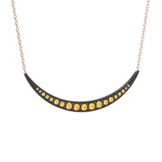 Lali Ay Kolye - Sitrin 925 ayar siyah rodyum kaplama gümüş kolye (40 cm rose altın rolo zincir) #62dbgh