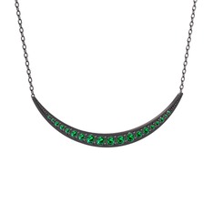 Lali Ay Kolye - Yeşil kuvars 925 ayar siyah rodyum kaplama gümüş kolye (40 cm gümüş rolo zincir) #cnv7p2