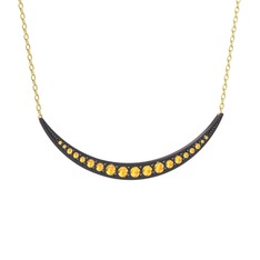 Lali Ay Kolye - Sitrin 925 ayar siyah rodyum kaplama gümüş kolye (40 cm altın rolo zincir) #favelv