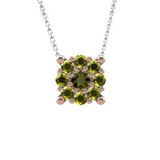 Peridot 18 ayar rose altın kolye (40 cm beyaz altın rolo zincir)