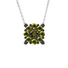Yalancı Tektaş Kolye - Peridot 925 ayar siyah rodyum kaplama gümüş kolye (40 cm gümüş rolo zincir) #1vmiifi