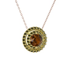 Lyra Kolye - Dumanlı kuvars ve peridot 18 ayar altın kolye (40 cm rose altın rolo zincir) #10muapq