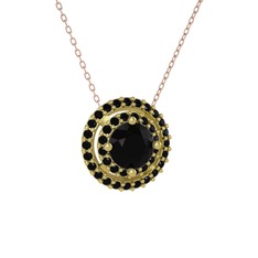 Lyra Kolye - Siyah zirkon 8 ayar altın kolye (40 cm rose altın rolo zincir) #110lkop