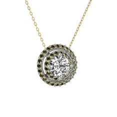 Lyra Kolye - Pırlanta ve peridot 8 ayar beyaz altın kolye (0.92 karat, 40 cm altın rolo zincir) #11chehu