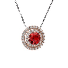 Garnet ve swarovski 925 ayar rose altın kaplama gümüş kolye (40 cm gümüş rolo zincir)