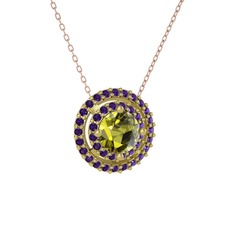 Lyra Kolye - Peridot ve ametist 18 ayar altın kolye (40 cm rose altın rolo zincir) #13khry1
