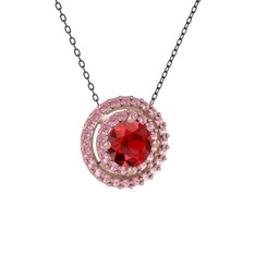 Garnet ve pembe kuvars 925 ayar rose altın kaplama gümüş kolye (40 cm gümüş rolo zincir)