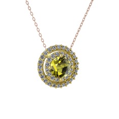 Lyra Kolye - Peridot ve pırlanta 14 ayar altın kolye (0.351 karat, 40 cm rose altın rolo zincir) #18u0e2f
