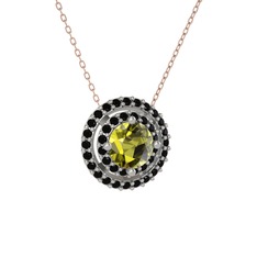 Lyra Kolye - Peridot ve siyah zirkon 14 ayar beyaz altın kolye (40 cm rose altın rolo zincir) #1a4kka8