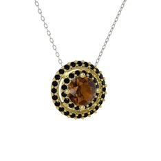 Lyra Kolye - Dumanlı kuvars ve siyah zirkon 8 ayar altın kolye (40 cm beyaz altın rolo zincir) #1ategaa