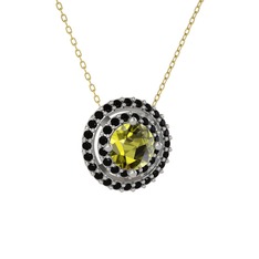Lyra Kolye - Peridot ve siyah zirkon 8 ayar beyaz altın kolye (40 cm altın rolo zincir) #1brh1wh