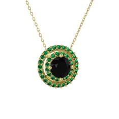Lyra Kolye - Siyah zirkon ve yeşil kuvars 925 ayar altın kaplama gümüş kolye (40 cm gümüş rolo zincir) #1cei7r0