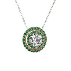 Lyra Kolye - Beyaz zirkon ve yeşil kuvars 18 ayar rose altın kolye (40 cm gümüş rolo zincir) #1csd1j0
