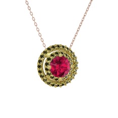 Lyra Kolye - Rodolit garnet ve peridot 8 ayar altın kolye (40 cm rose altın rolo zincir) #1fnw0m2