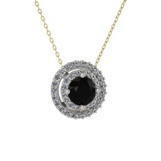 Lyra Kolye - Siyah zirkon ve pırlanta 8 ayar beyaz altın kolye (0.351 karat, 40 cm altın rolo zincir) #1h7jz82