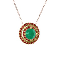 Lyra Kolye - Kök zümrüt ve garnet 8 ayar altın kolye (40 cm rose altın rolo zincir) #1j1cxf8