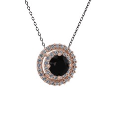 Lyra Kolye - Siyah zirkon ve pırlanta 8 ayar rose altın kolye (0.351 karat, 40 cm gümüş rolo zincir) #1k61idt