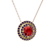 Lyra Kolye - Garnet ve ametist 14 ayar altın kolye (40 cm rose altın rolo zincir) #1mfkv5r