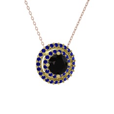 Lyra Kolye - Siyah zirkon ve lab safir 925 ayar altın kaplama gümüş kolye (40 cm rose altın rolo zincir) #1n58y2j